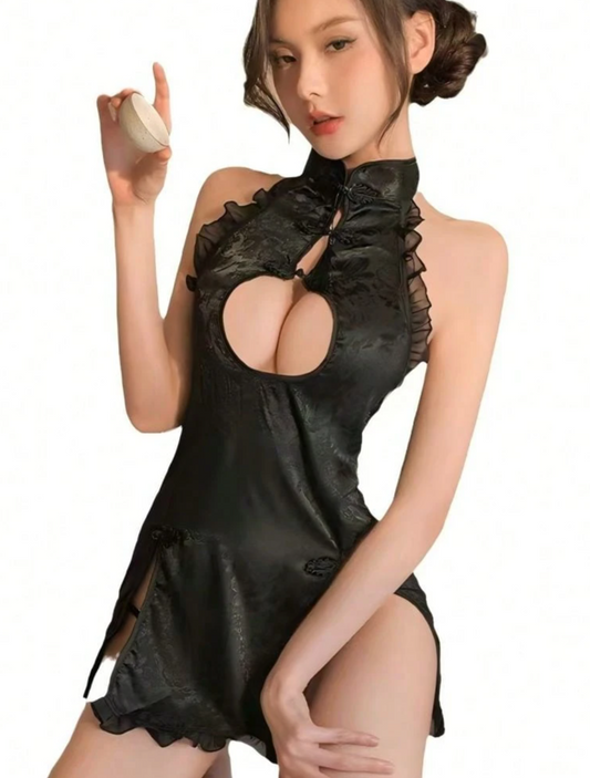 【1,980円均一】妖艶×Sっ気・漆黒のチャイナドレス風クロスバックランジェリー [フリーサイズ]2026021201